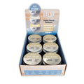 Unscented natural deodorant metal tins in a twelve pack display box for sensitive skin