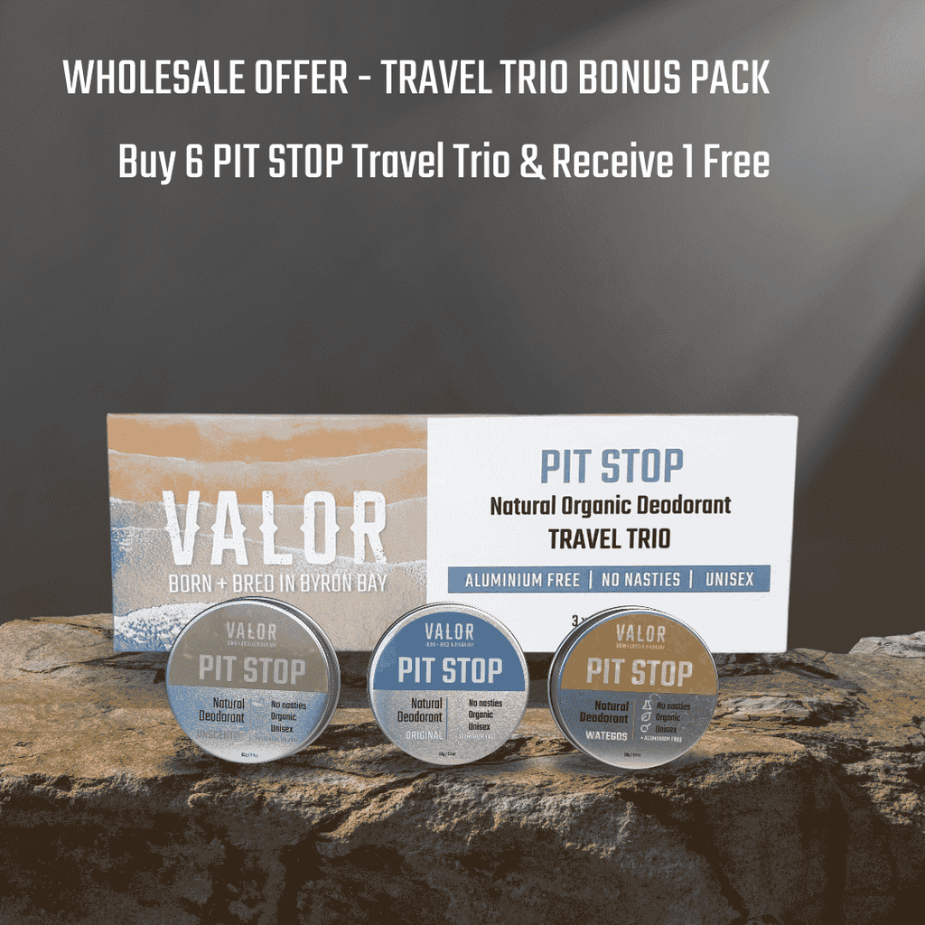 Three natural deodorant travel tins in original wategos and unscented varieties for sensitive skin