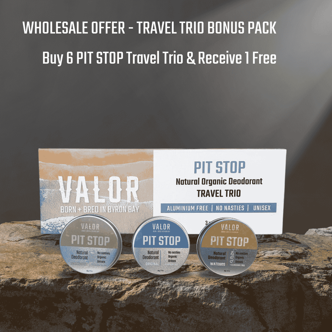 Three natural deodorant travel tins in original wategos and unscented varieties for sensitive skin