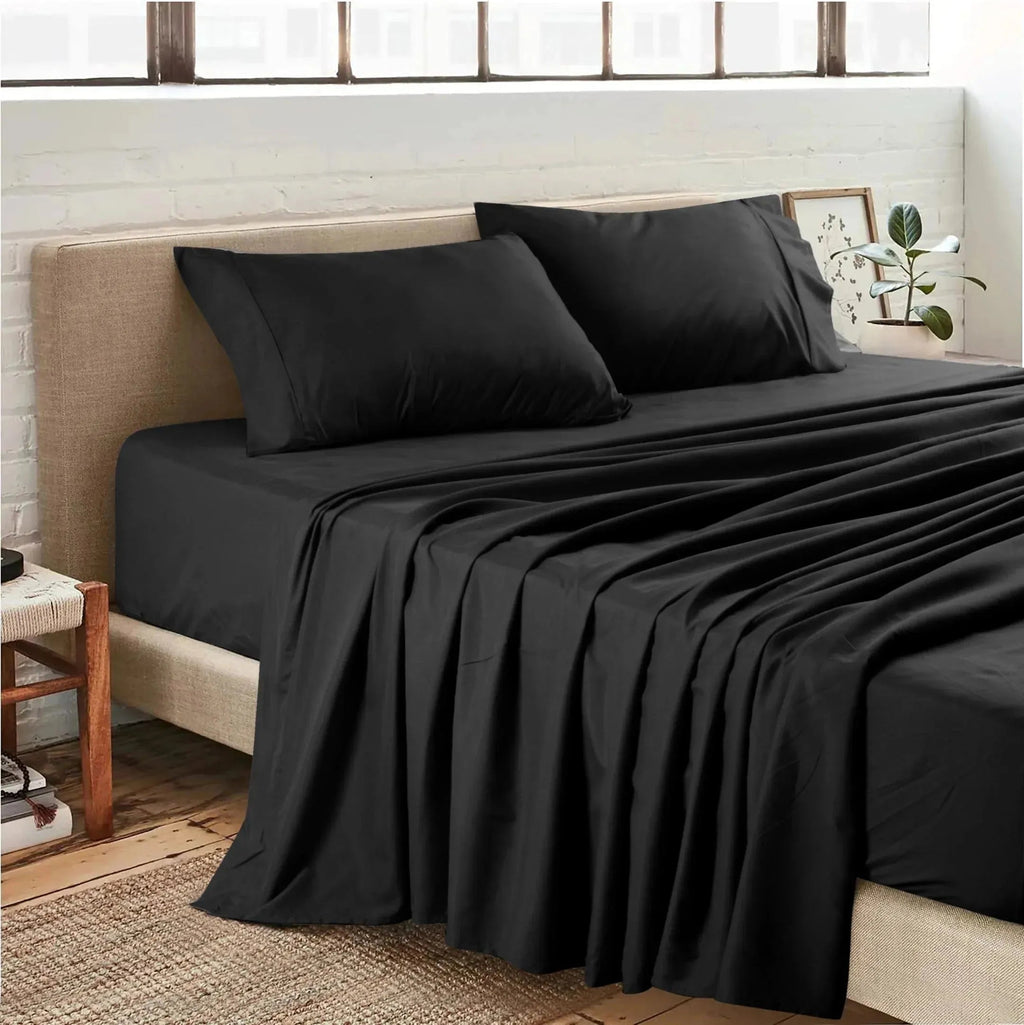 Plain microfiber sheet set in solid colors featuring a flat sheet fitted sheet and pillowcases — view 2