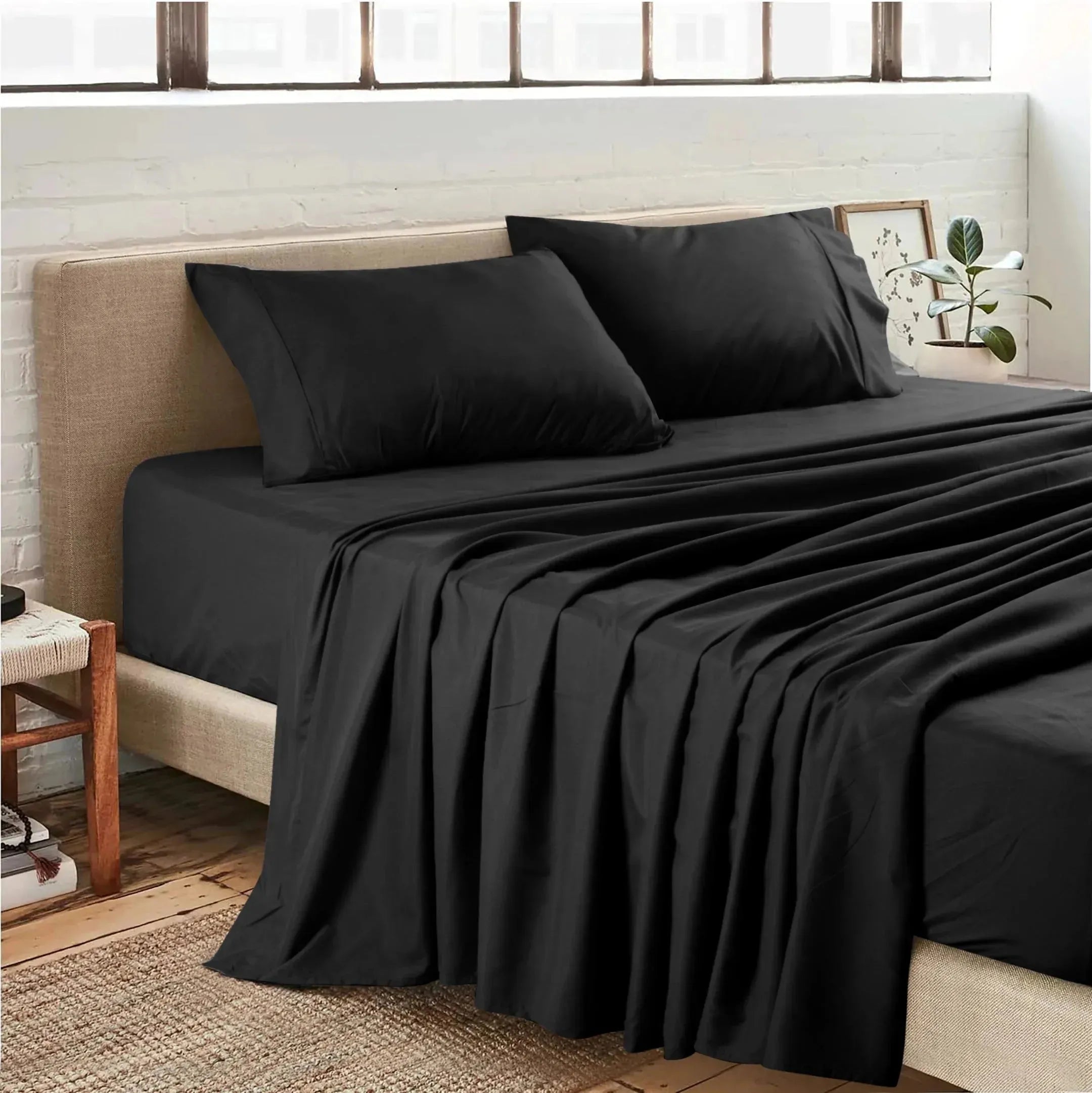 Plain microfiber sheet set in solid colors featuring a flat sheet fitted sheet and pillowcases — view 2