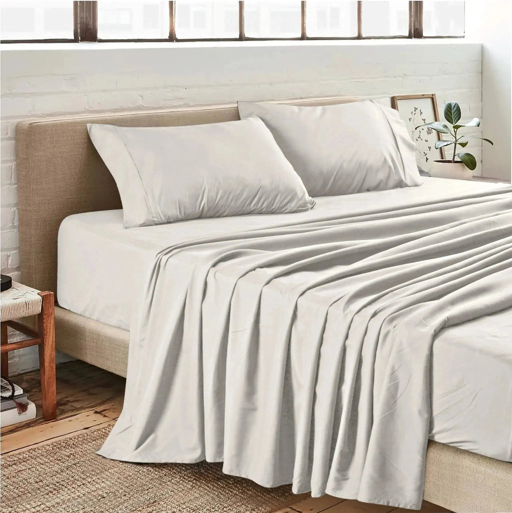 Plain microfiber sheet set in solid colors featuring a flat sheet fitted sheet and pillowcases — view 4