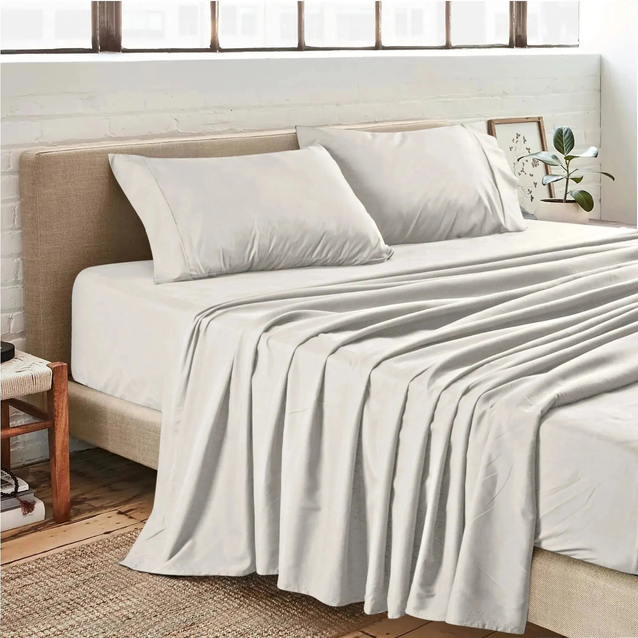 Plain microfiber sheet set in solid colors featuring a flat sheet fitted sheet and pillowcases — view 4