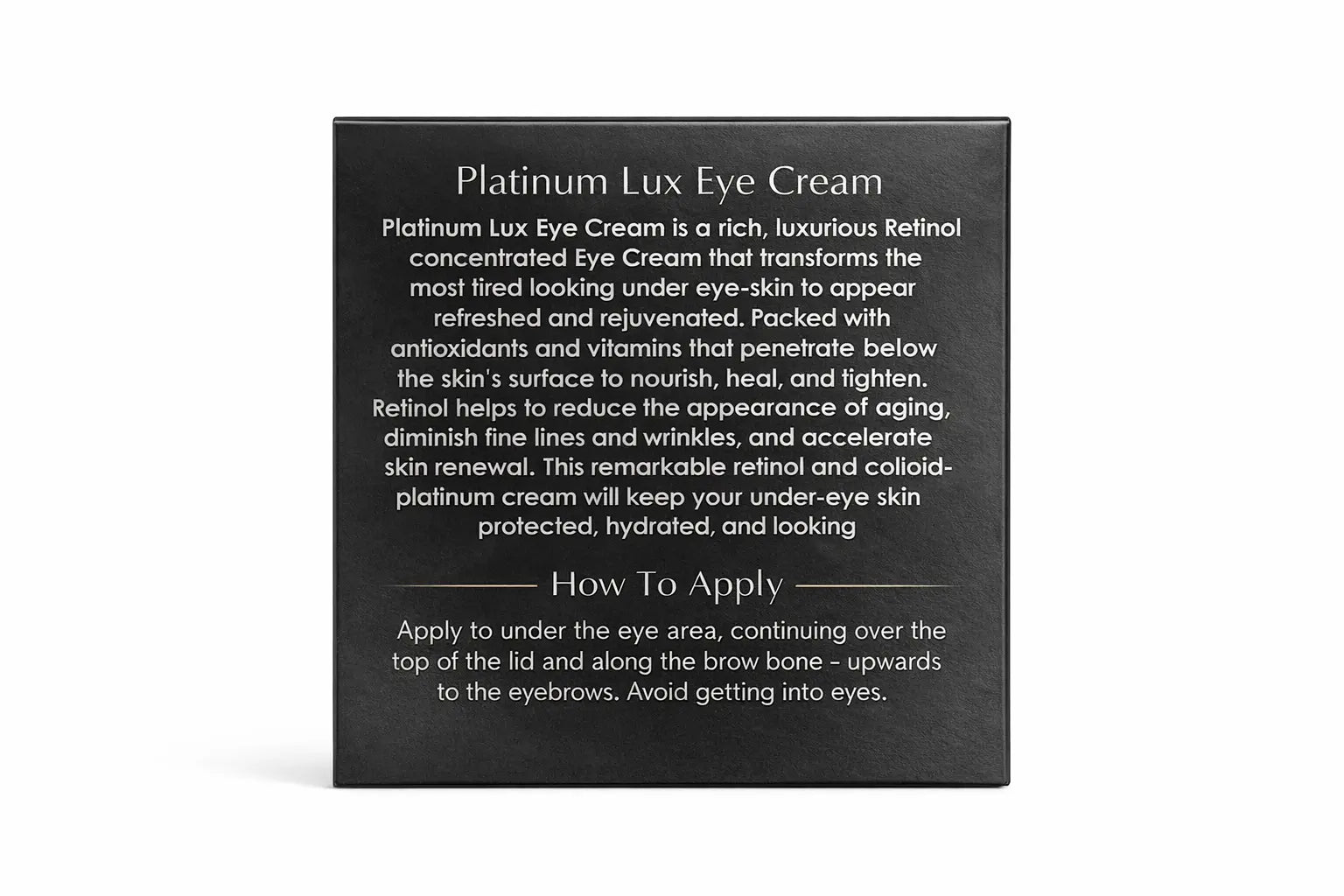 Platinum Lux anti-aging retinol eye cream jar for reducing fine lines and dark circles. — view 5
