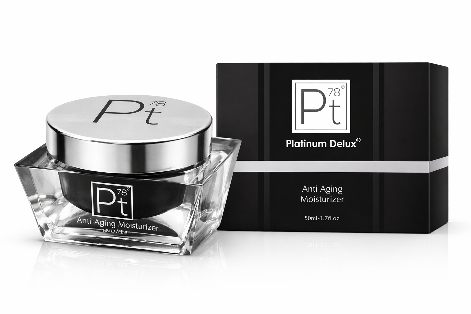 Jar of Platinum Deluxe anti-aging face moisturizer cream for deep skin hydration and wrinkle reduction — view 3