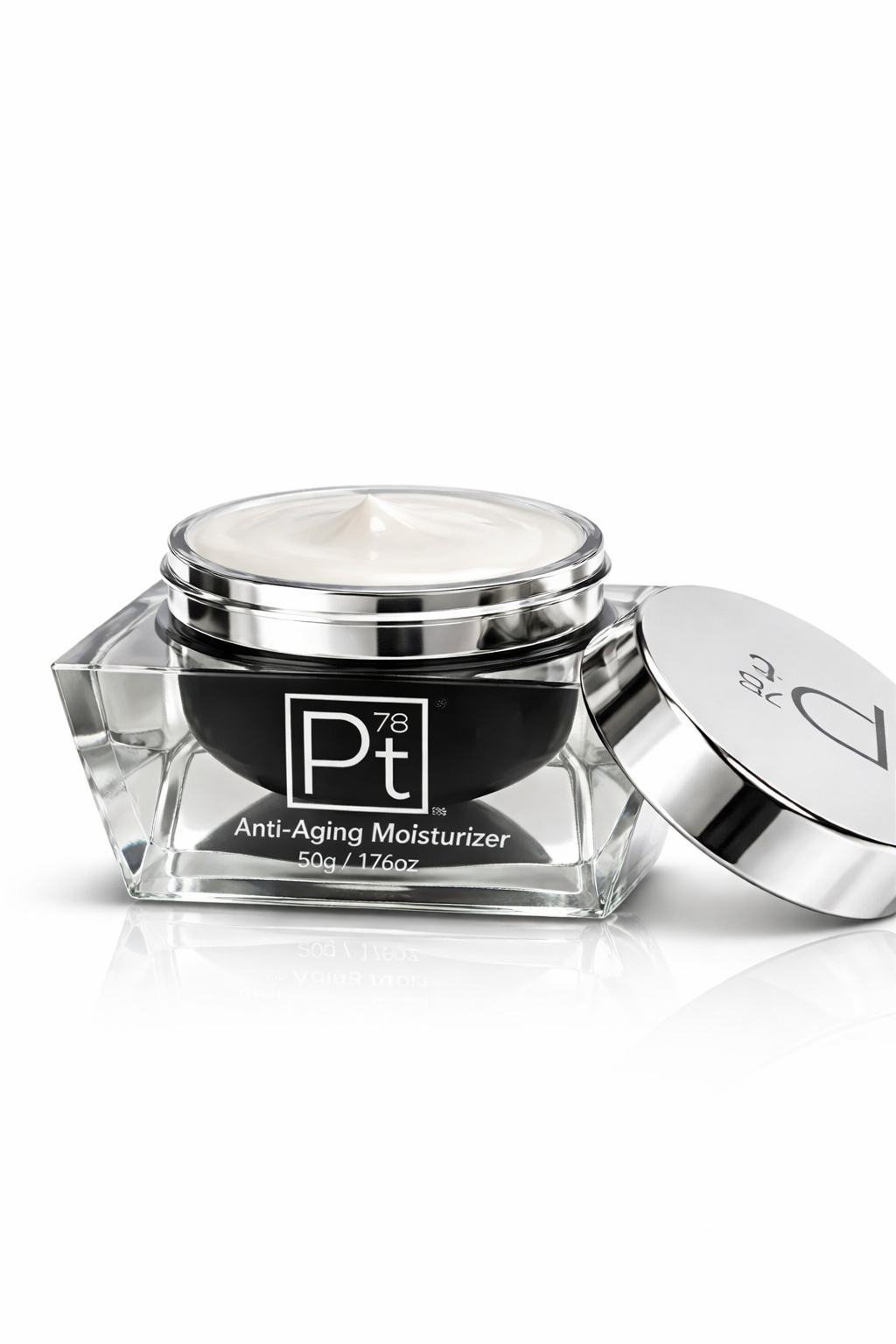 Jar of Platinum Deluxe anti-aging face moisturizer cream for deep skin hydration and wrinkle reduction — view 2