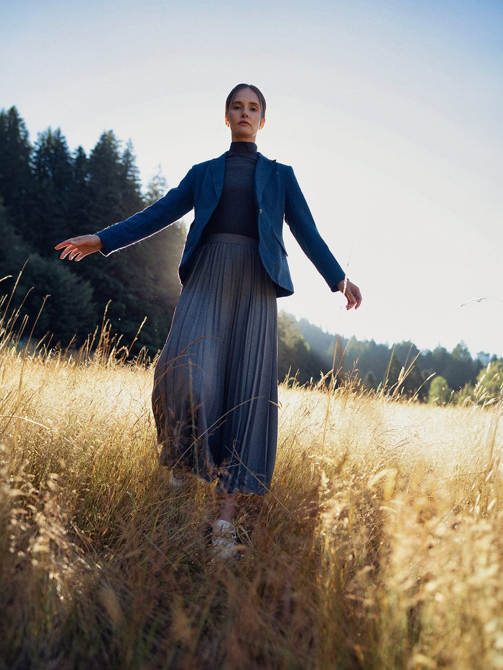 Pleated Skirt 35"-Dark Grey-0