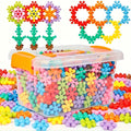Vibrant Plum Blossom 3D snowflake building blocks connected together in a creative children's play structure