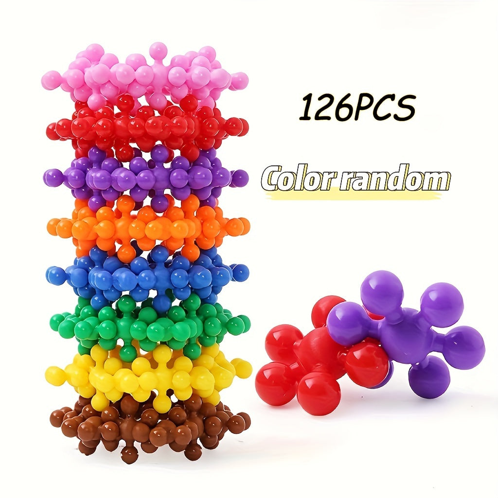 Vibrant Plum Blossom 3D snowflake building blocks connected together in a creative children's play structure — view 2