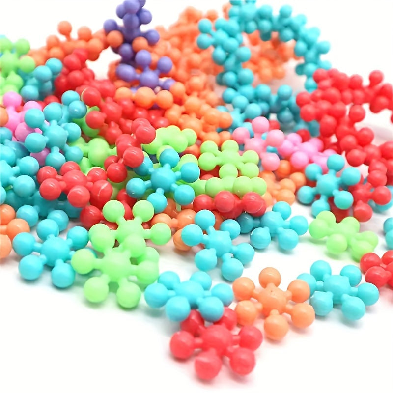 Vibrant Plum Blossom 3D snowflake building blocks connected together in a creative children's play structure — view 4