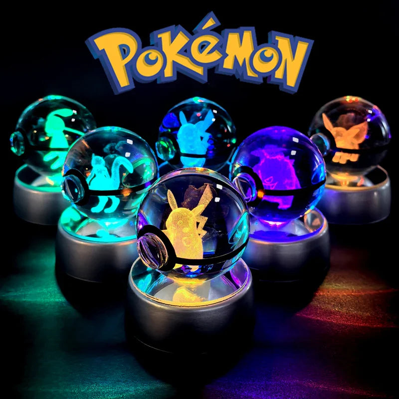 Pokemon crystal ball 3D lamp night light with glowing Pikachu character on base