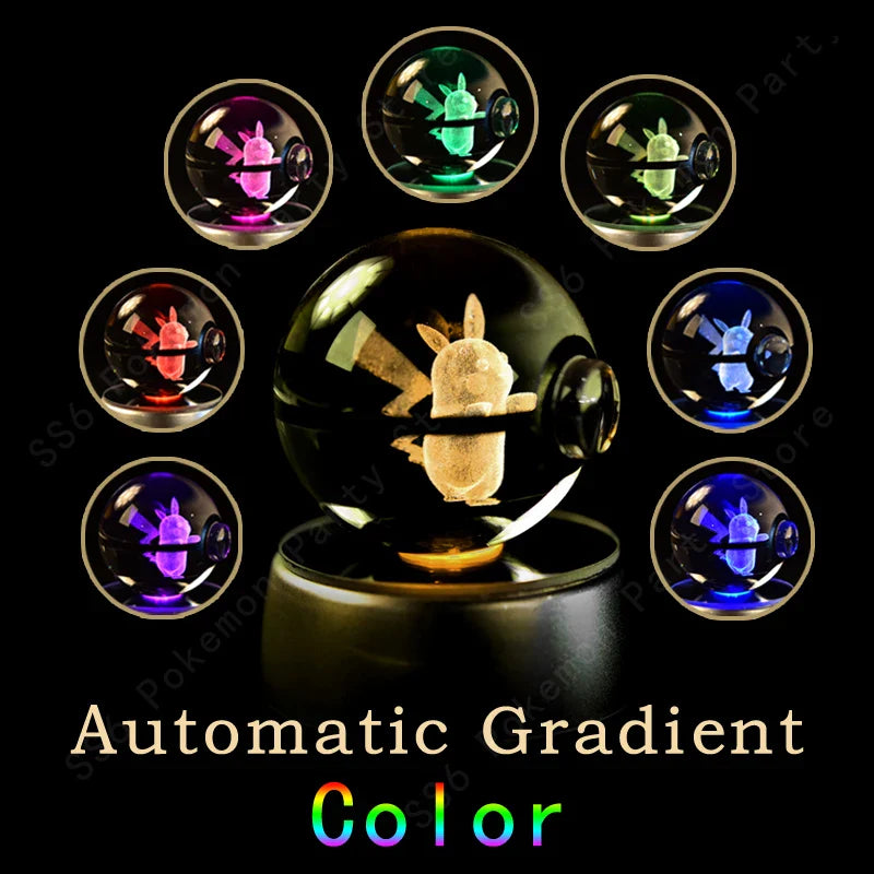 Pokemon crystal ball 3D lamp night light with glowing Pikachu character on base — view 5