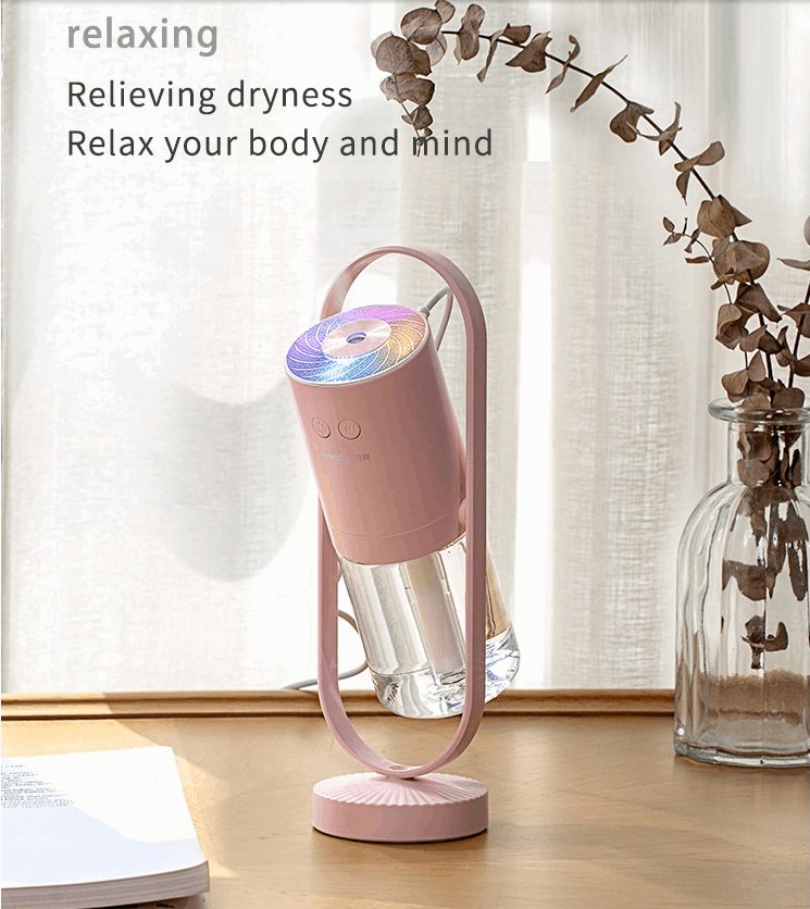 Sleek polymer mist portable air humidifier and purifier emitting fine moisture on a desk — view 5