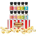 Gourmet popcorn seasoning sampler kit with 10 distinct flavor jars for movie night snacks