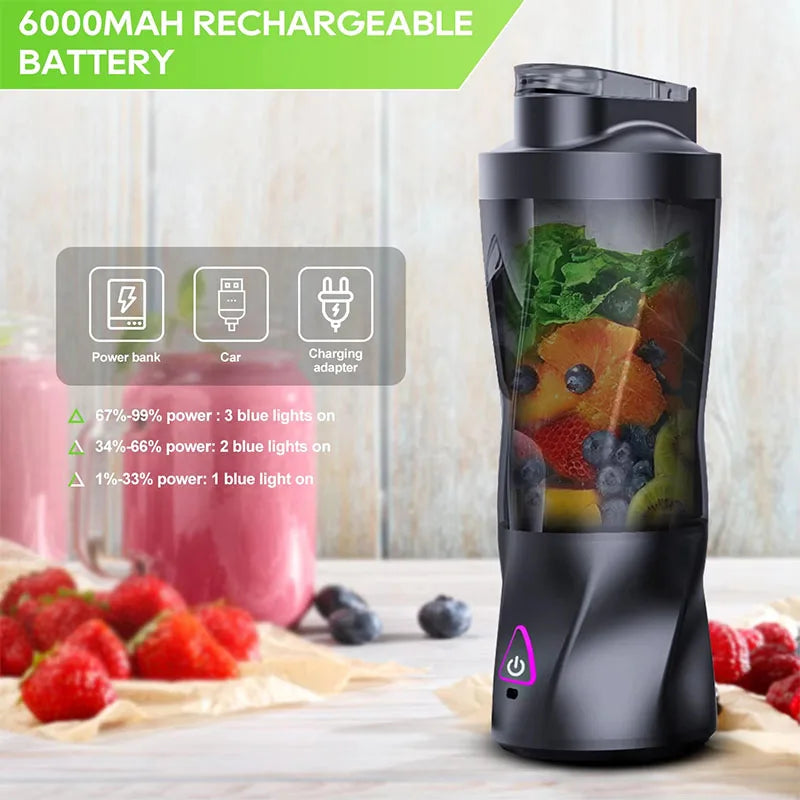 Black 700ml portable electric blender cup with carry handle and travel lid for smoothies — view 2