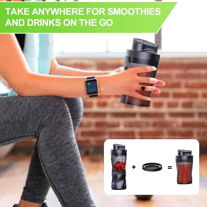 Black 700ml portable electric blender cup with carry handle and travel lid for smoothies — view 5