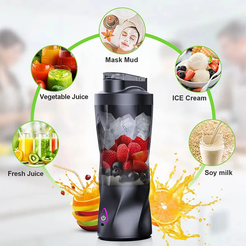 Black 700ml portable electric blender cup with carry handle and travel lid for smoothies — view 4
