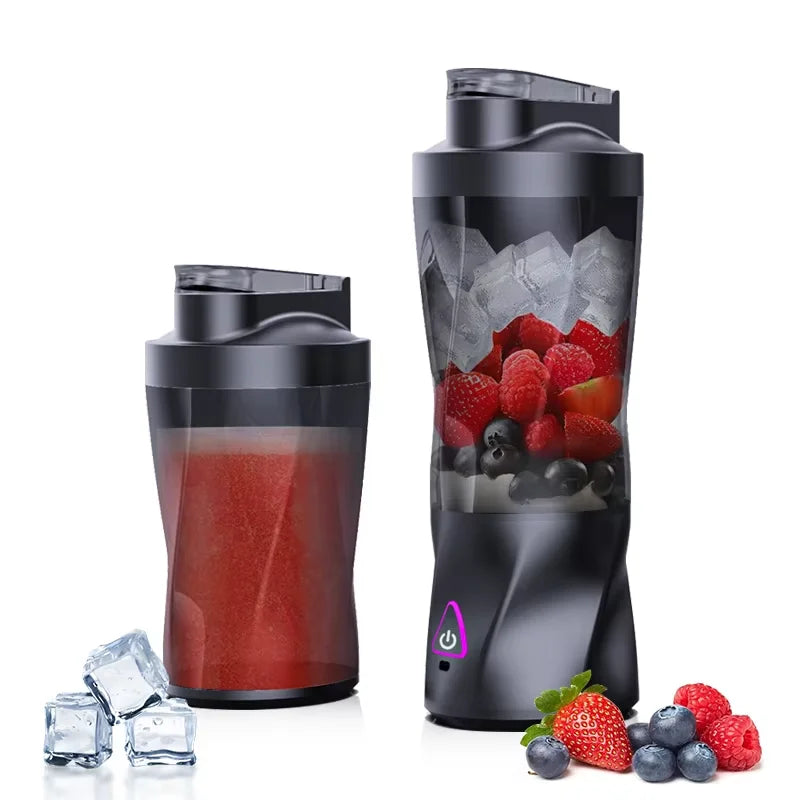 Black 700ml portable electric blender cup with carry handle and travel lid for smoothies