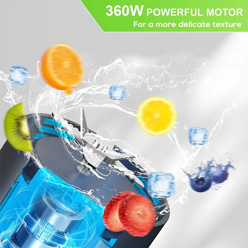 Black 700ml portable electric blender cup with carry handle and travel lid for smoothies — view 3
