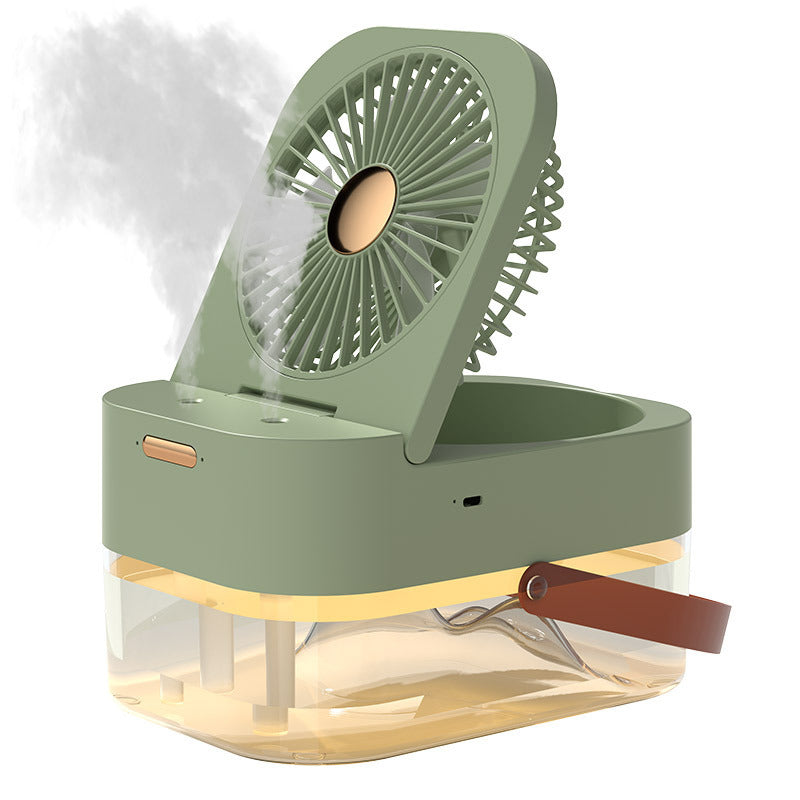Portable humidifier fan with double misting nozzles, night light, and remote control on a desk — view 4