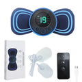 Blue portable electric neck massager with wireless remote control and stimulating pad for muscle relief