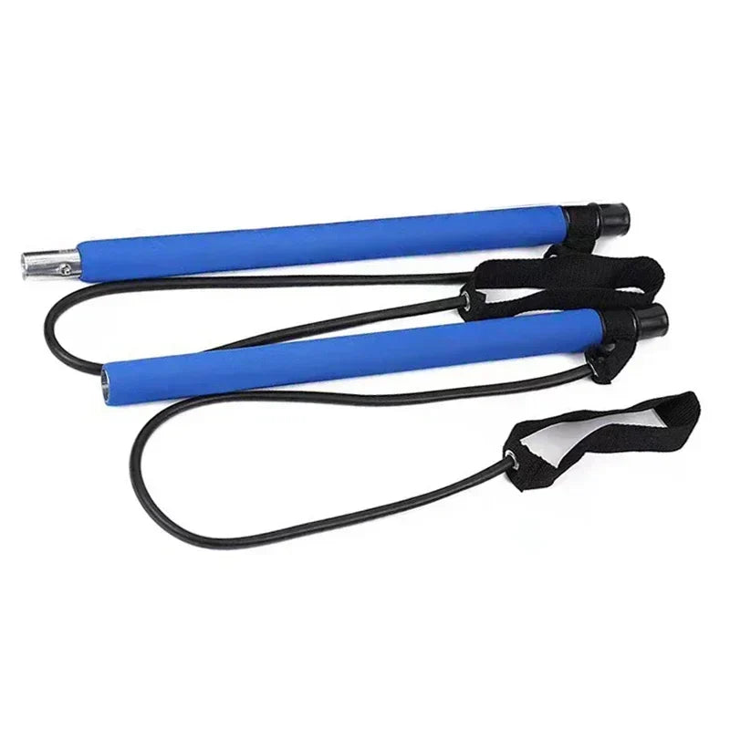 Portable Pilates bar kit in blue with resistance bands and foot loops for workouts for flexible training exercises fitness bands and foot loops for home workouts