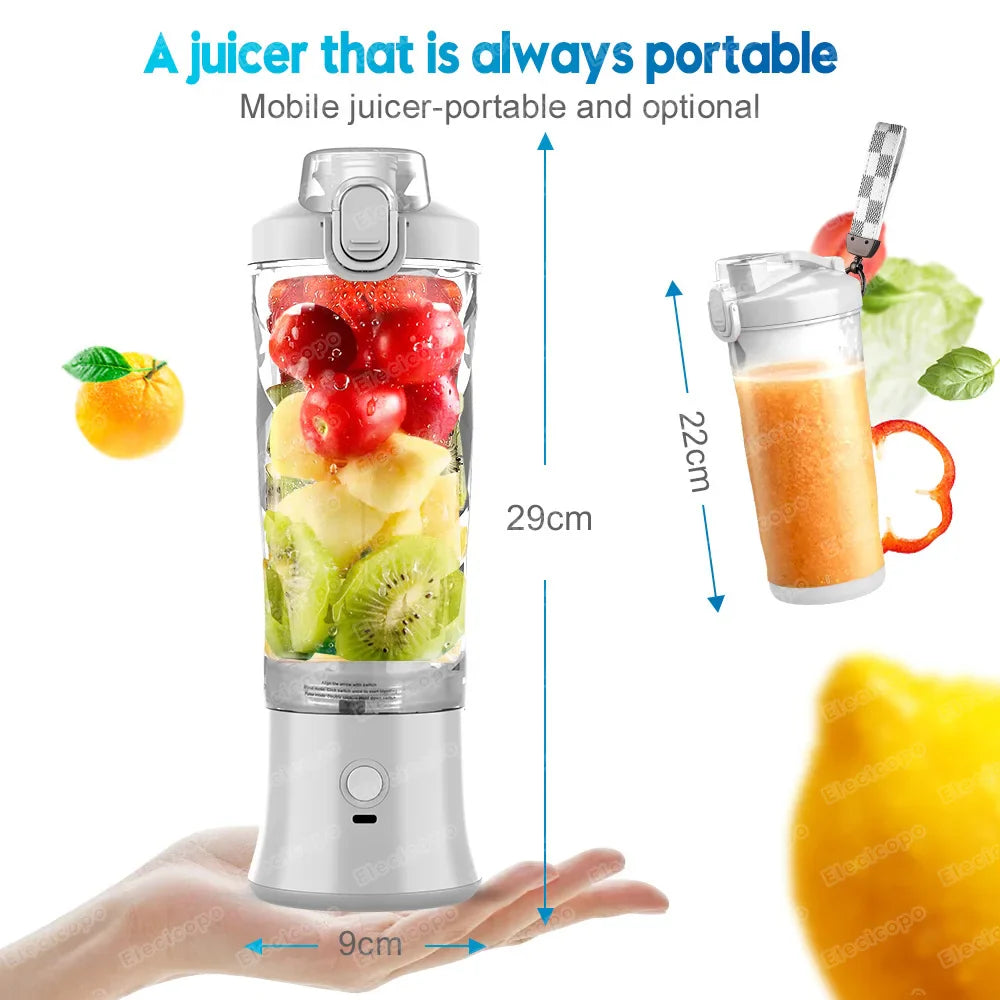 Portable rechargeable juicer blender showing 600ml clear diamond cut cup and compact motor base. — view 2