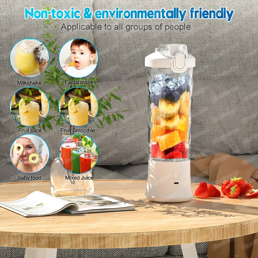 Portable rechargeable juicer blender showing 600ml clear diamond cut cup and compact motor base. — view 3