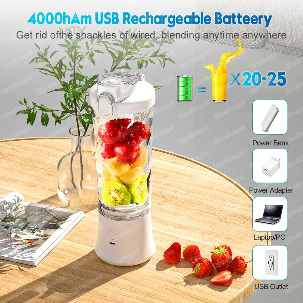 Portable rechargeable juicer blender showing 600ml clear diamond cut cup and compact motor base. — view 4