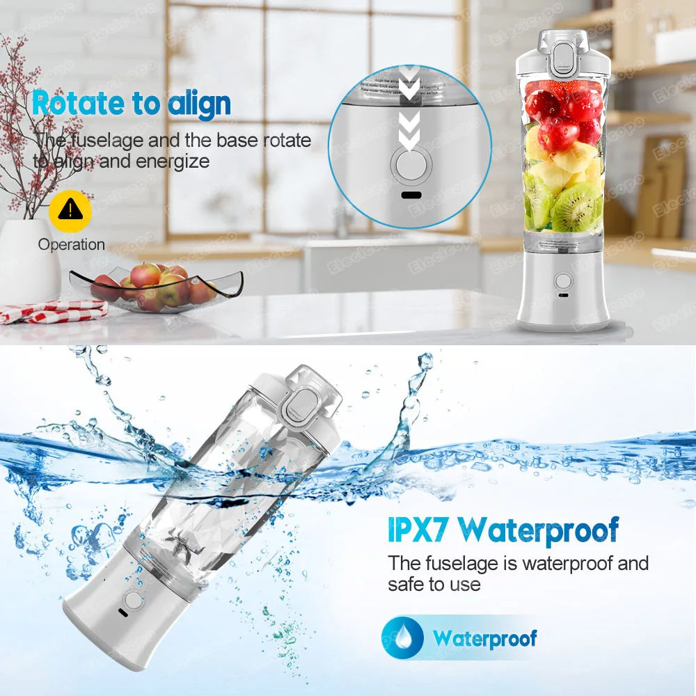 Portable rechargeable juicer blender showing 600ml clear diamond cut cup and compact motor base. — view 5