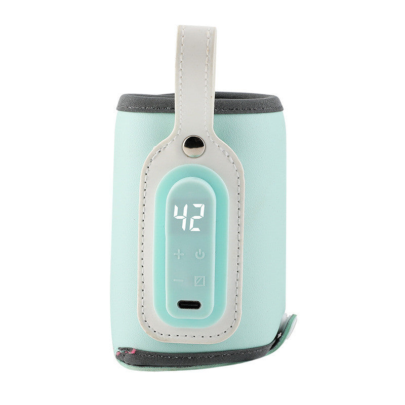 Portable USB baby bottle warmer in pastel colors with zippered opening and adjustable heating sleeve — view 2
