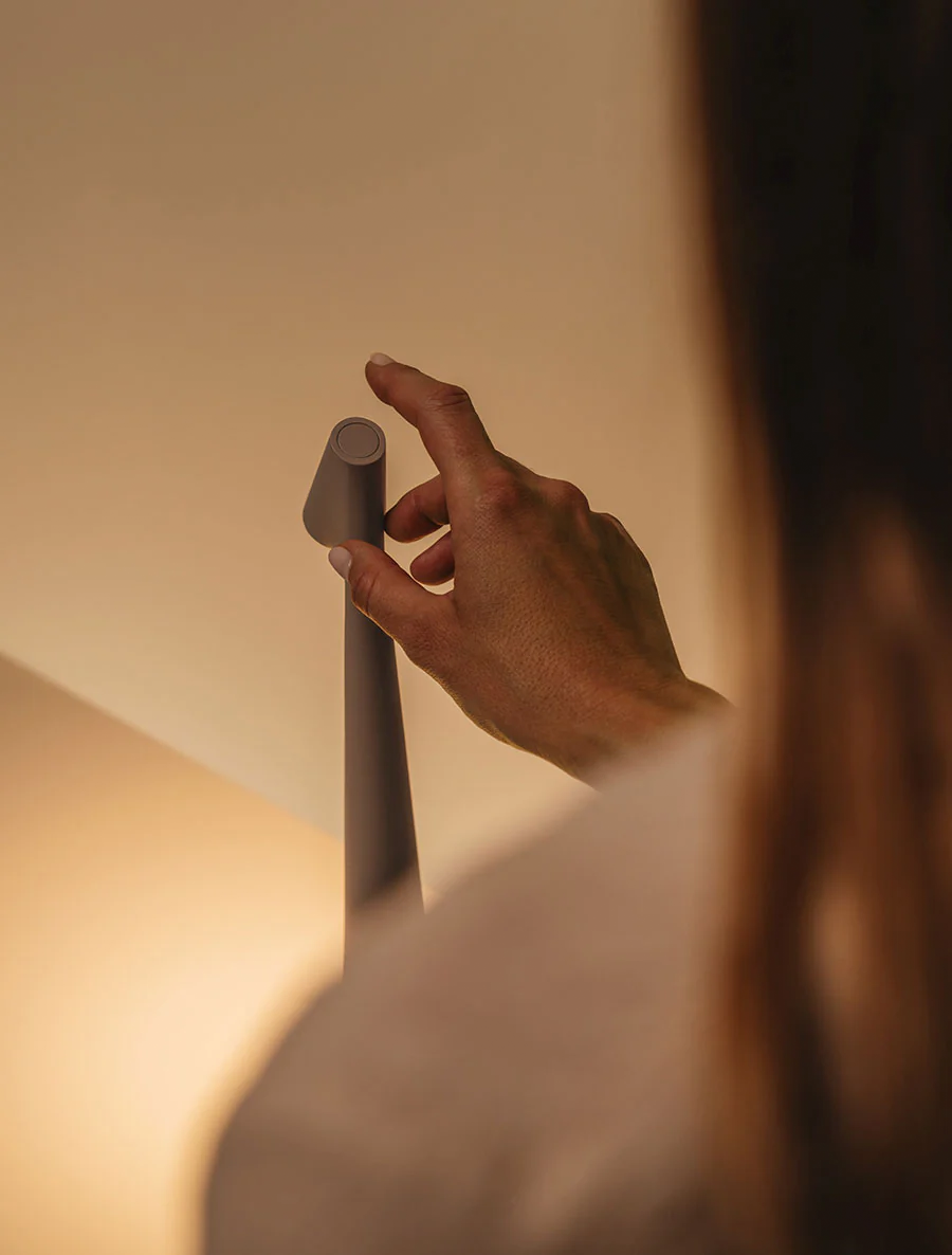 Nordic portable table lamp in matte aluminum tall sculptural design with warm ambient LED glow — view 4