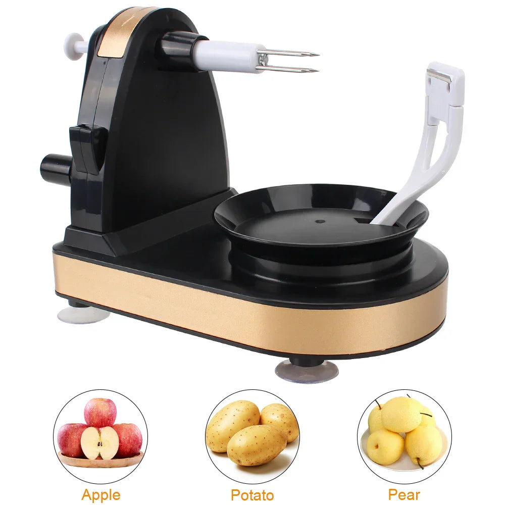 Hand-cranked multifunctional fruit and vegetable peeler with rotating stainless steel blade and durable plastic housing — view 2