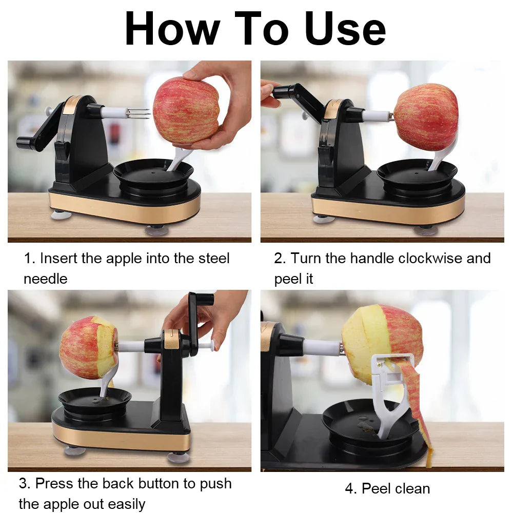 Hand-cranked multifunctional fruit and vegetable peeler with rotating stainless steel blade and durable plastic housing — view 4