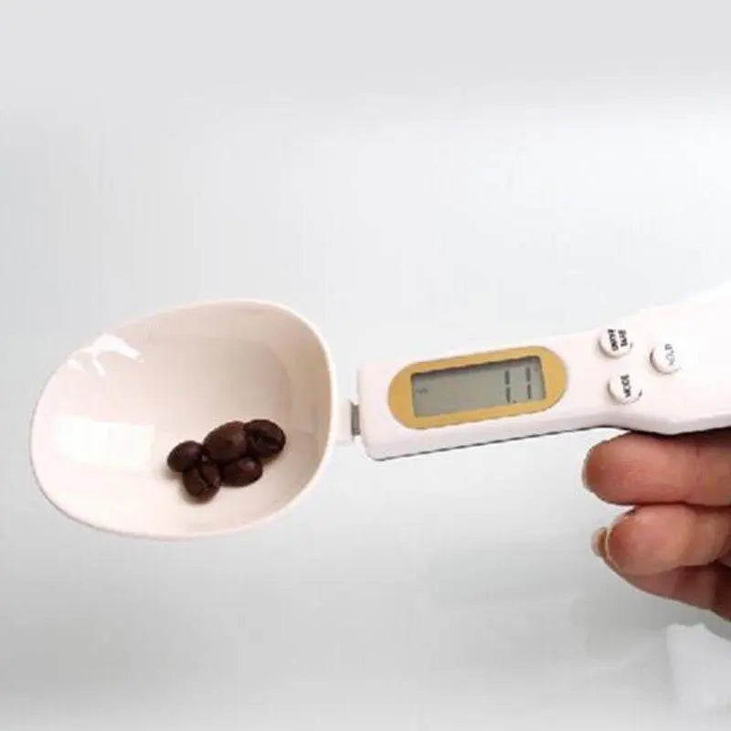 White digital measuring spoon scale in ABS plastic with LCD display for precise kitchen cooking — view 3