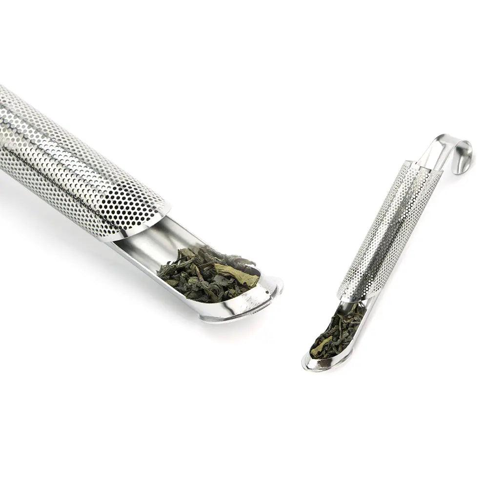Stainless steel tea infuser with curved handle and fine mesh filter for loose leaf brewing — view 4