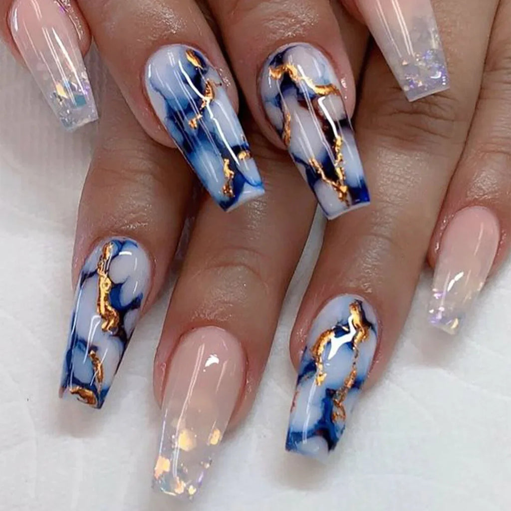 24 piece press on nail art set with jelly adhesive and manicure tools for home application