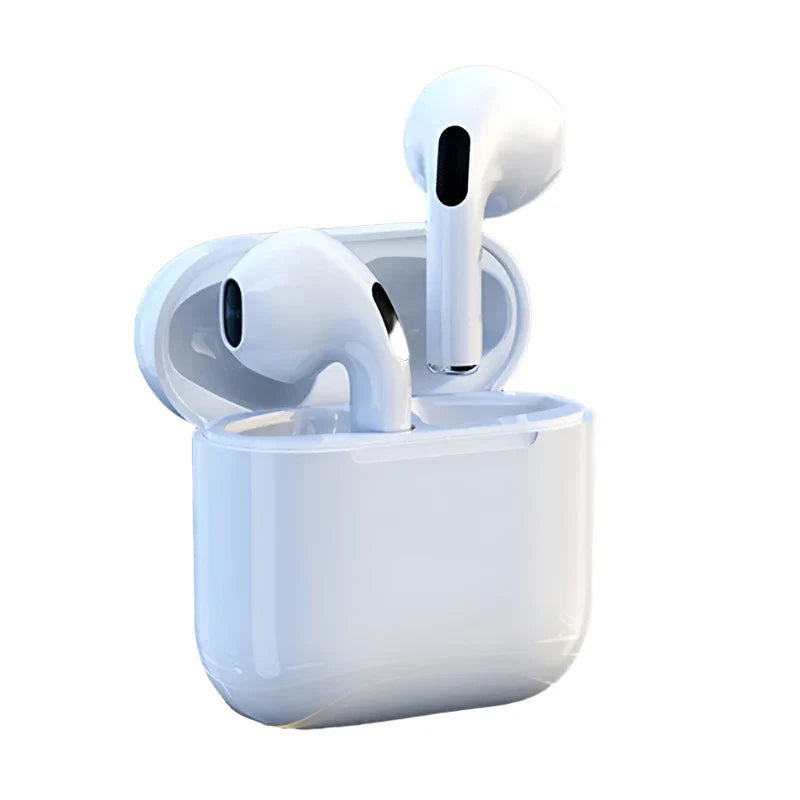 White NNEOBA wireless waterproof earbuds featuring semi-open earcups and intuitive control buttons