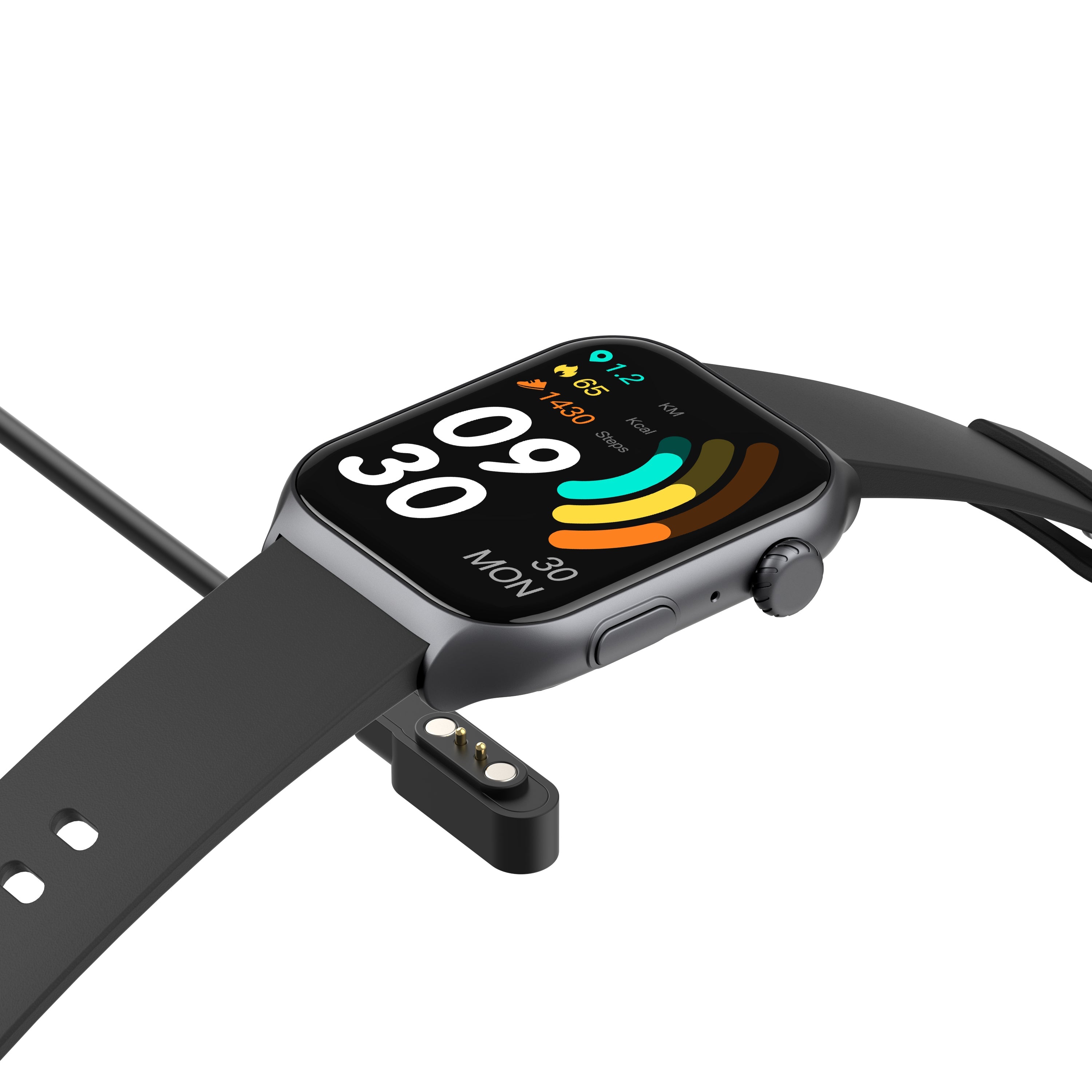 Full touch sports smartwatch with digital display, silicone wristband, and heart rate tracking interface — view 4