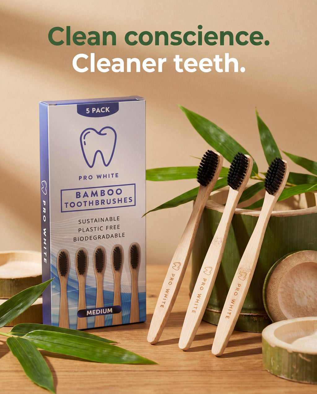 Multipack bamboo toothbrushes with black activated charcoal bristles for sustainable eco-friendly oral care — view 5