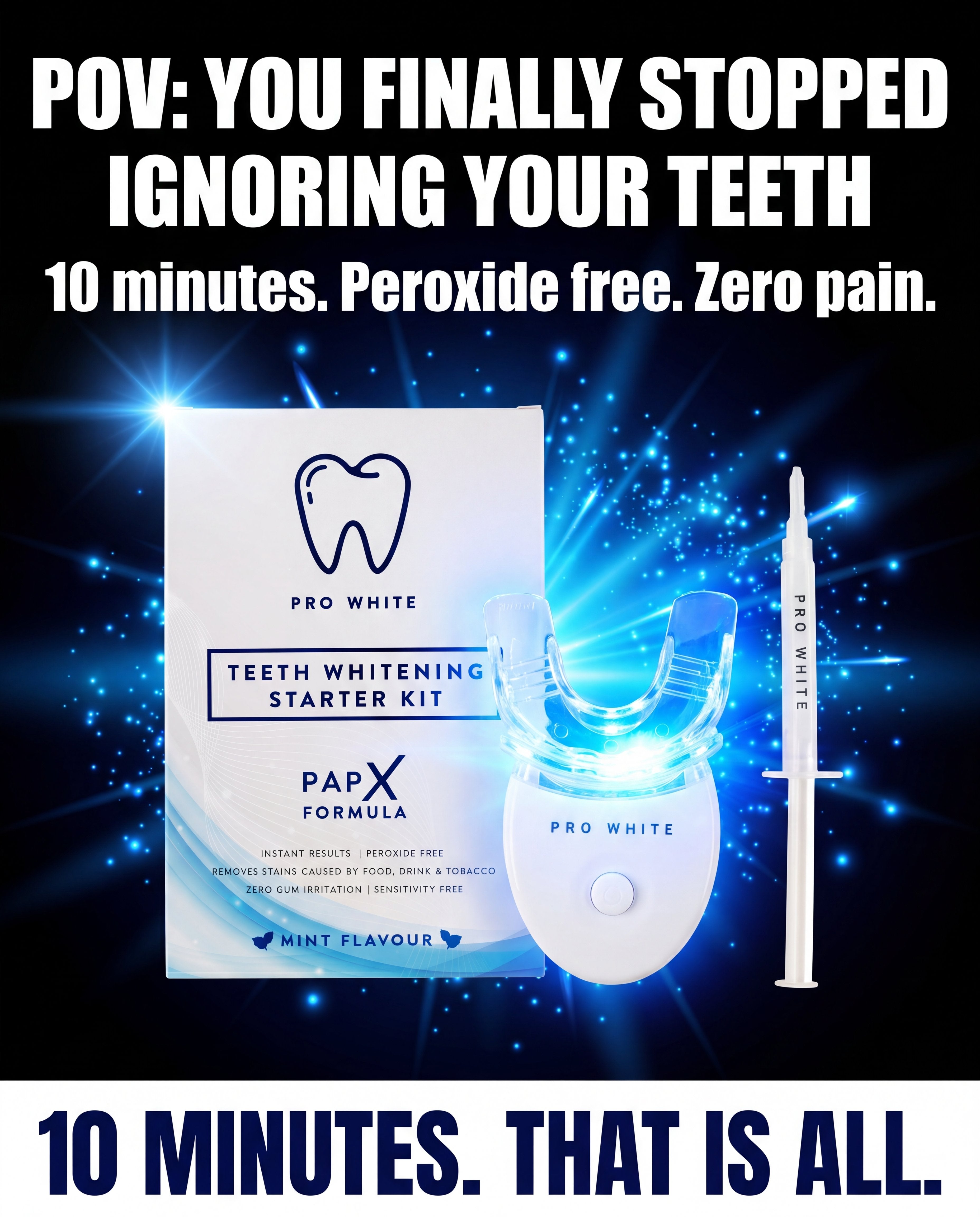 Starter PAP-X teeth whitening kit with LED light, mouth tray, and gel syringe. — view 5