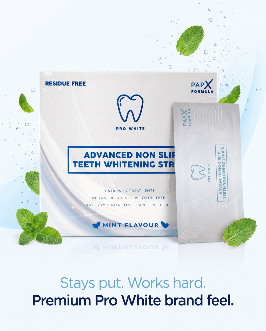 PAP-X advanced non-slip teeth whitening strips kit with shade guide on a clean background — view 4