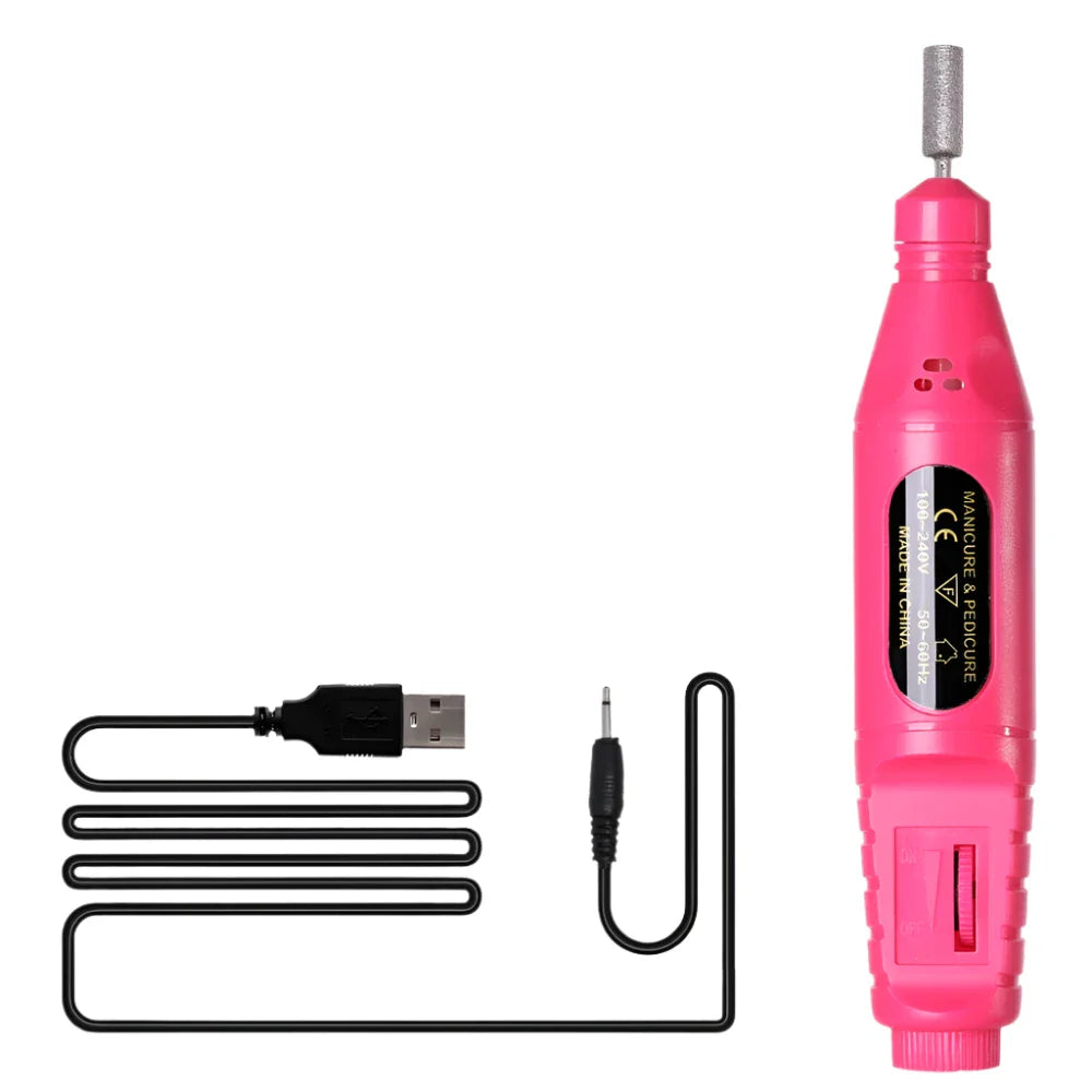 Red pen-shaped electric nail drill machine for professional manicures and pedicures at home