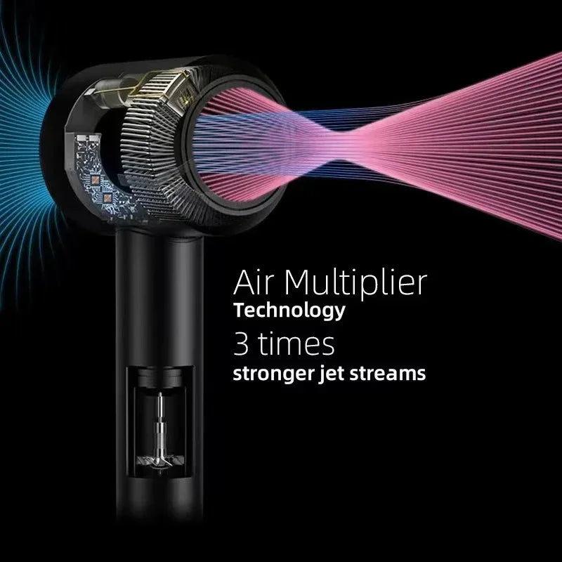 Professional ionic hair dryer with bladeless design, foldable handle, and versatile styling nozzles. — view 3
