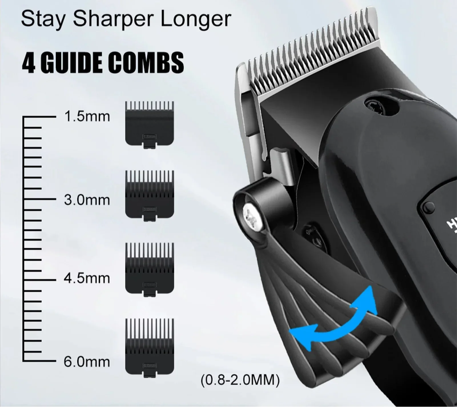 Black cordless hair clipper grooming kit with titanium blades, ear hair trimmer, and styling accessories. — view 4
