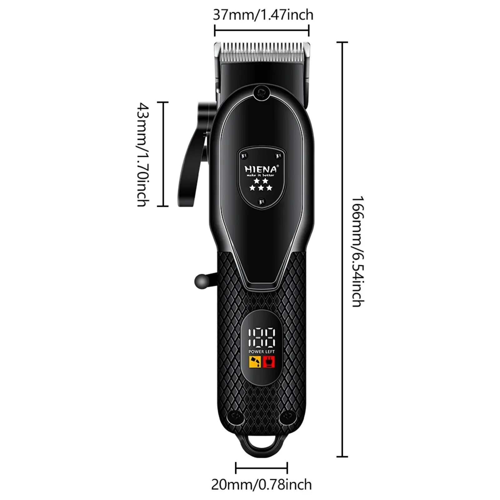 Black cordless hair clipper grooming kit with titanium blades, ear hair trimmer, and styling accessories. — view 5