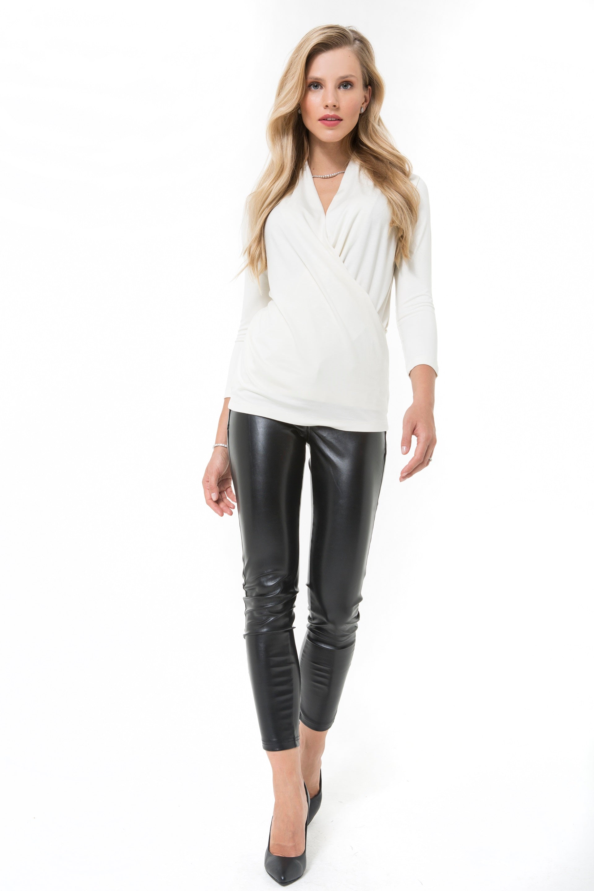 Pure maternity and nursing top with a tight-fitting crossover neckline in super-soft flexible fabric — view 4