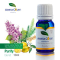 Small glass bottle of Purify Essential Oil Blend for aromatherapy and natural room air purification