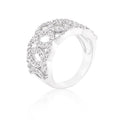 Cubic zirconia circular ring with intertwining rhodium plated bands and round cut stones