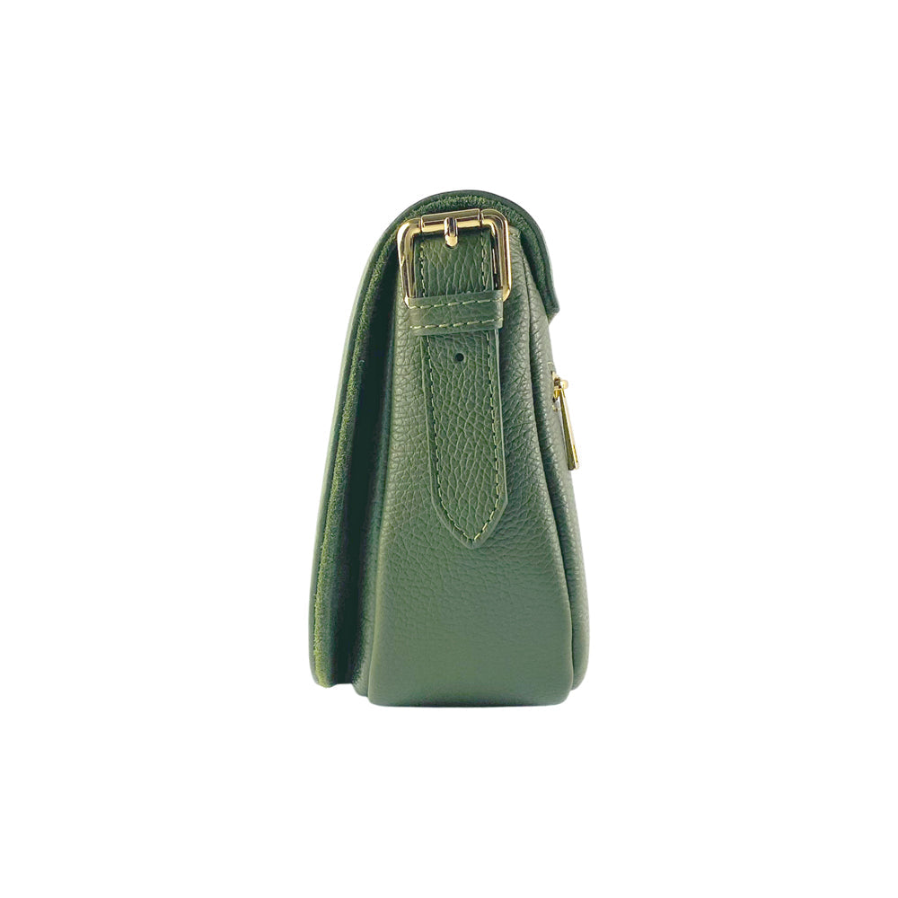 RB1002E | Borsa a Tracolla  in Vera Pelle Made in Italy con Tracolla removibile in pelle e attacchi con fibbie in metallo Oro Lucido - Colore Verde - Dimensioni: cm 26 x 20 x 10-2